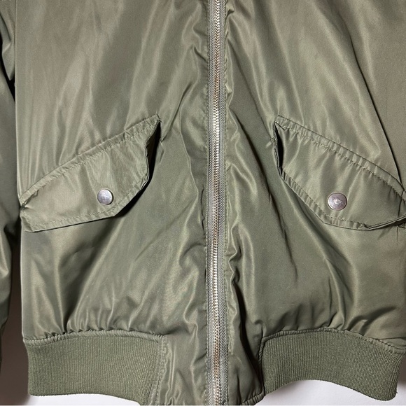 ME Jane Olive Green Women’s Jacket with Pink Faux Fur Hood Size Medium - Picture 4 of 15